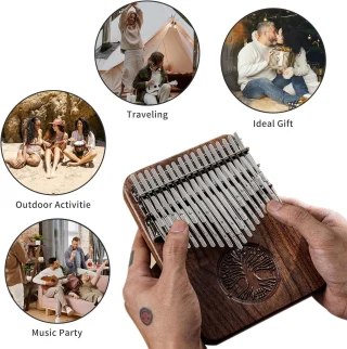 34 klavišų kalimbos rinkinys su A+C tonacijomis, iš juodmedžio medienos korpusu ir derinimo plaktukais, kalimba, nykščių pianinas, pirštų pianinas 4