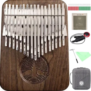 34 klavišų kalimbos rinkinys su A+C tonacijomis, iš juodmedžio medienos korpusu ir derinimo plaktukais, kalimba, nykščių pianinas, pirštų pianinas