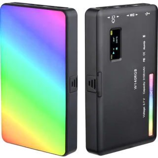 RGB LED kamera šviesa, 50W, RGB lempa kamerai, RGB šviestuvas, įkraunama baterija, RGB apšvietimas kamerai, spalvotas RGB šviestuvas, RGB lempa su baterija