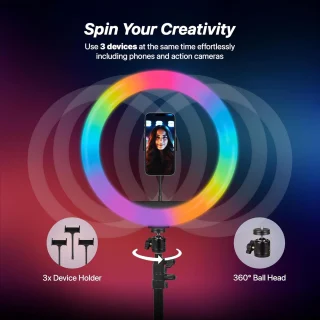 RGB žiedinė lempa su trikoju stovu, 192 cm telefono laikiklio žiedinė lempa, žiedinė šviesa, žiedinis apšvietimas, žiedinė lempa telefonui 3