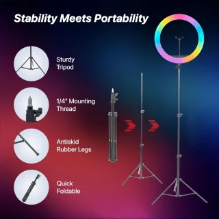 RGB žiedinė lempa su trikoju stovu, 192 cm telefono laikiklio žiedinė lempa, žiedinė šviesa, žiedinis apšvietimas, žiedinė lempa telefonui 5