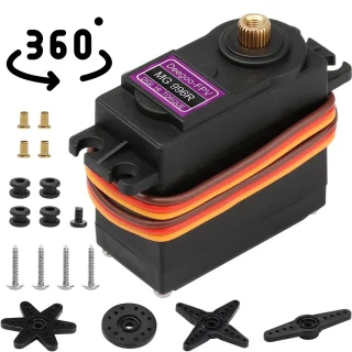 360° sukimosi metalinių krumpliaračių servomechanizmas MG996R, metalinis servo variklis, 360 laipsnių servo, MG996R servo, metalinių pavarų servo, sukimosi servomechanizmas