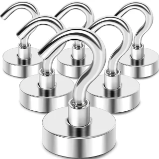 Neodimio kablio magnetas 32 mm, magnetai su kabliuku, magnetiniai kabliukai, kablio tipo magnetai, neodimio magnetai su kabliu, 5 vnt. rinkinys