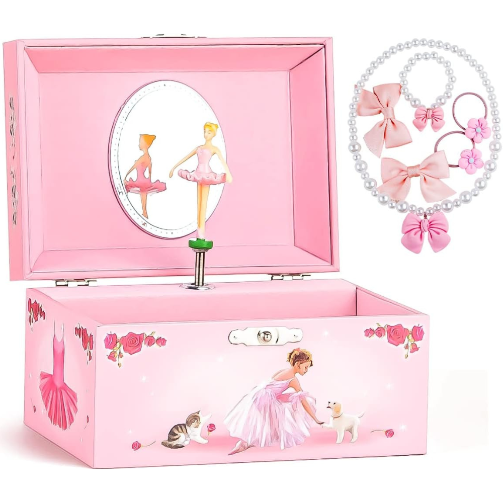 Balletimuusikaga ehetekarp roosa tantsiva ballerina figuuriga, ballerina muusikakarp, roosa ballerina ehete karp