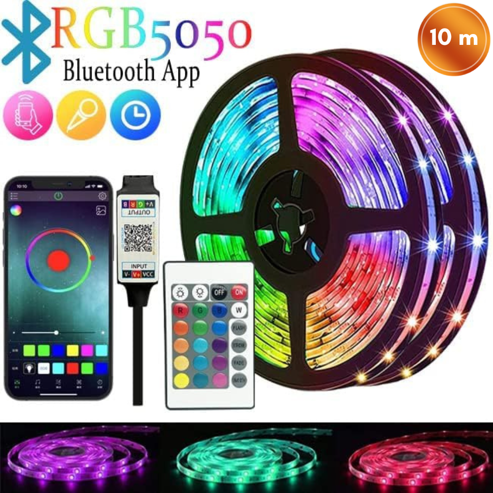 LED ribavalgusti RGB, USB-toitega, Bluetooth-juhtimisega, 10 m, LED valgusriba, RGB LED lint