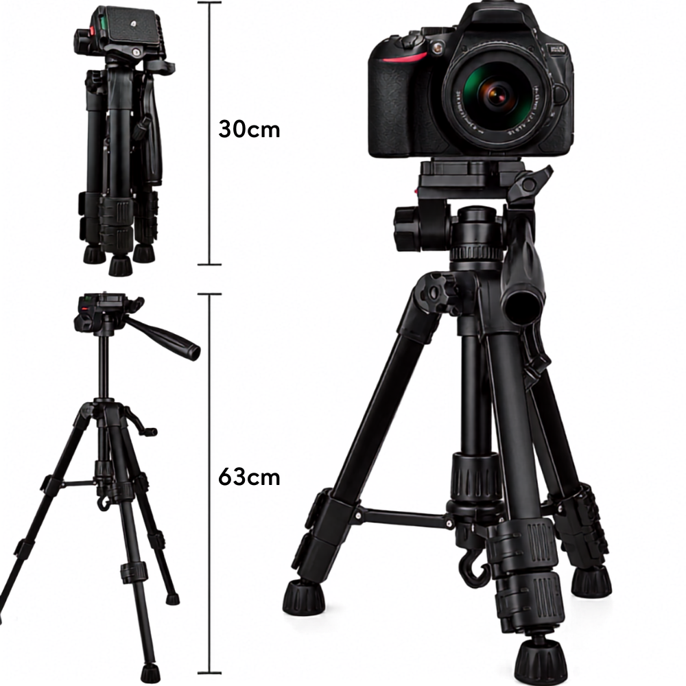 Kaamerastatiiv mini, reguleeritav kõrgus 31–63 cm, kokkupandav statiiv kaamerale, kompaktne fotostatiiv