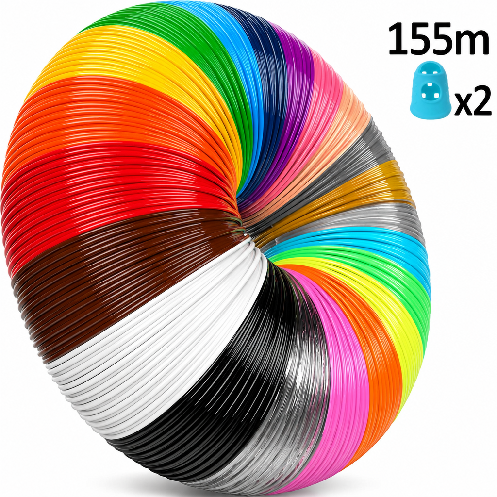 3D pildspalvas PLA diega komplekts, 155 m, 31 krāsa, 1,75 mm, ar pirkstu aizsargiem, 3D pildspalvas filaments, 3D zīmēšanas pildspalvas plastmasas diegs