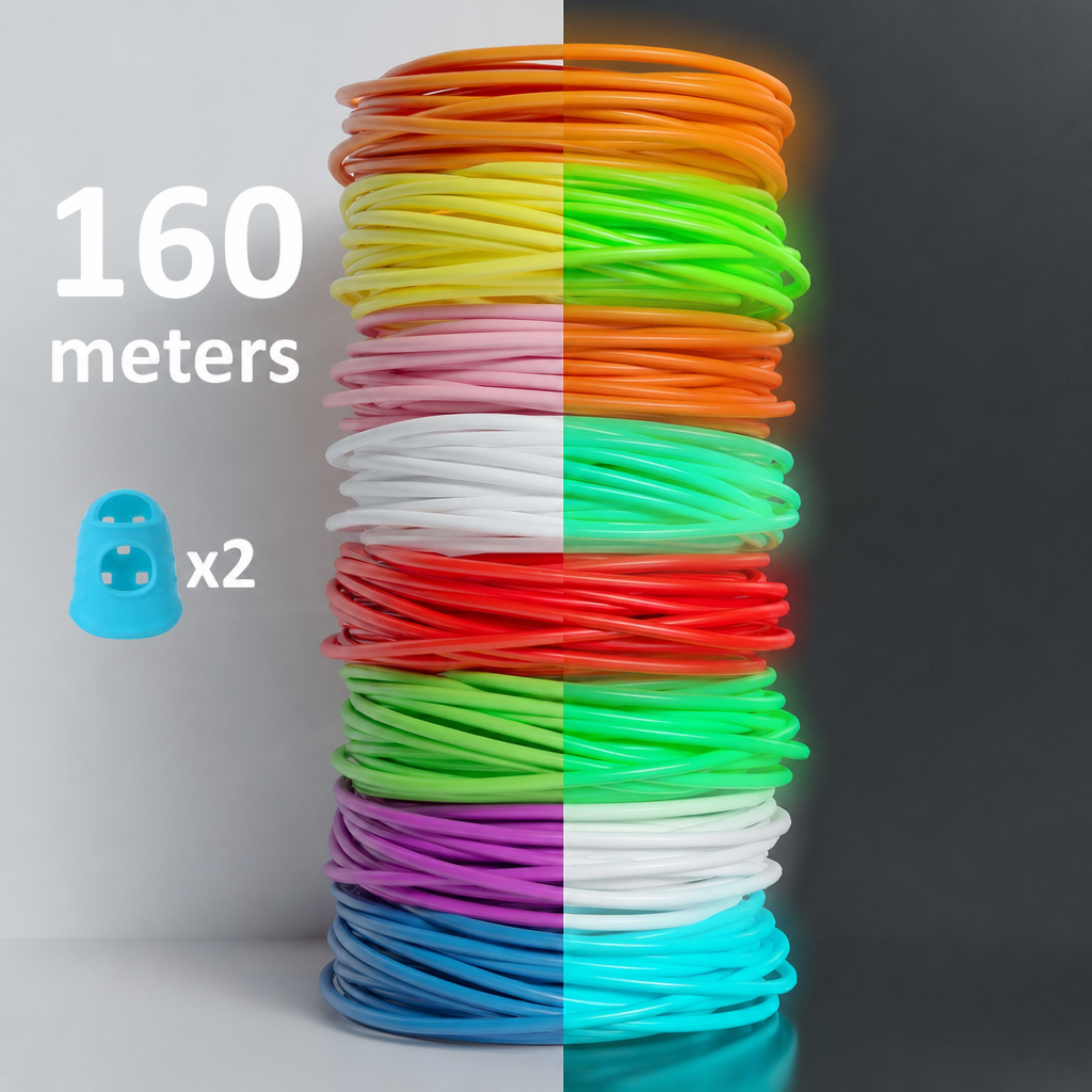 PLA plastikas 3D rašikliui, šviečiantis, 160 m, su piršto apsauga, FantasyHome, 3D rašiklio siūlas, plastikinis siūlas 3D piešimui
