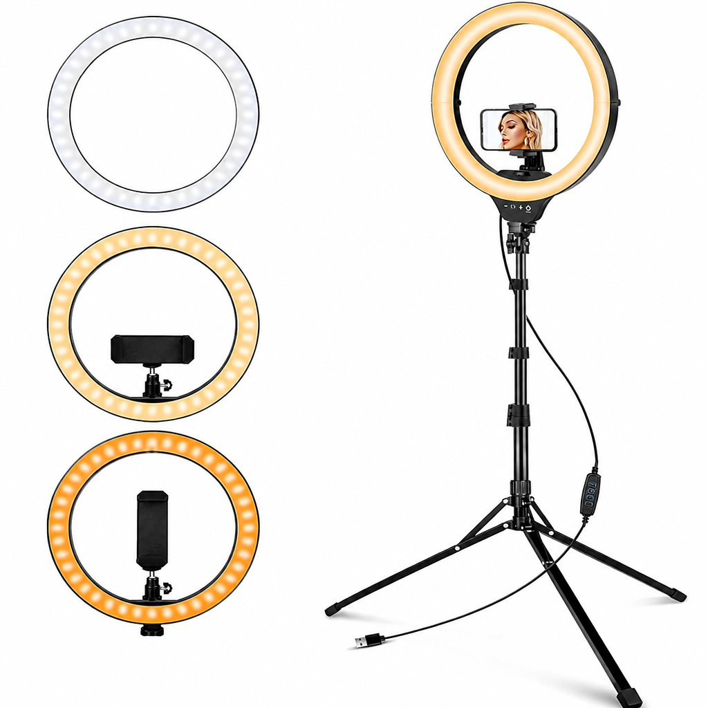 LED gredzenveida lampa ar statīvu, 242 cm telefona turētājs gredzenlampai, gredzenveida apgaismojums, LED ring light