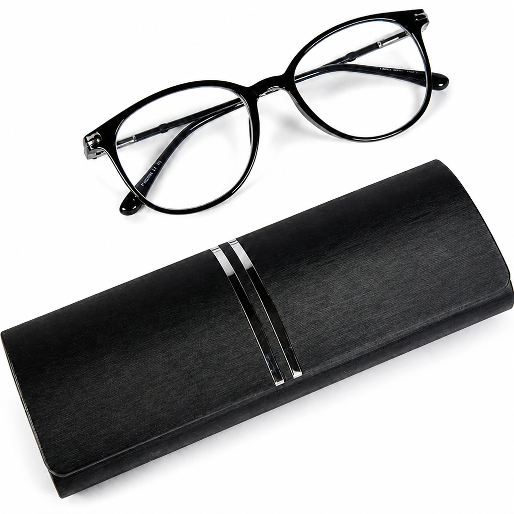 Brilles futrālis, melns ādas etuī brillēm, briļļu maciņš