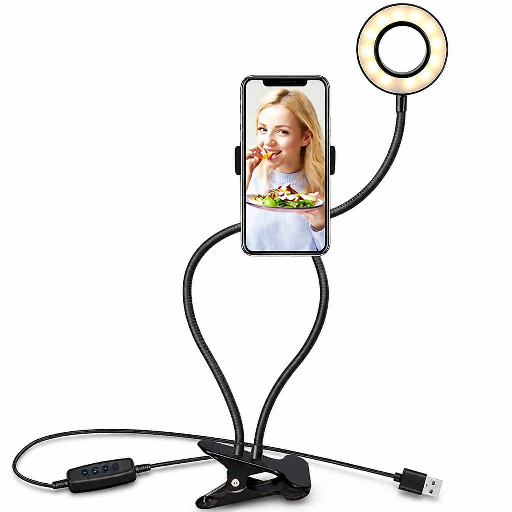 LED galda lampa ar telefona turētāju un elastīgu statīvu, lampa ar klipsi un USB barošanu, LED rakstāmgalda lampa ar telefona statīvu, LED lampa telefonam