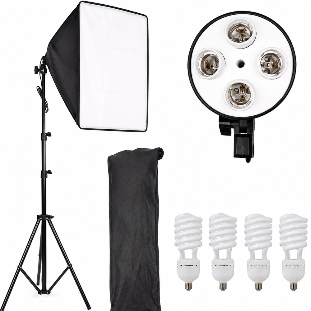 Softboksa apgaismojuma komplekts 235 cm, ar statīvu, 4 spuldzes 45W 5500K, studijas softbokss, fotostudijas apgaismojuma softbokss