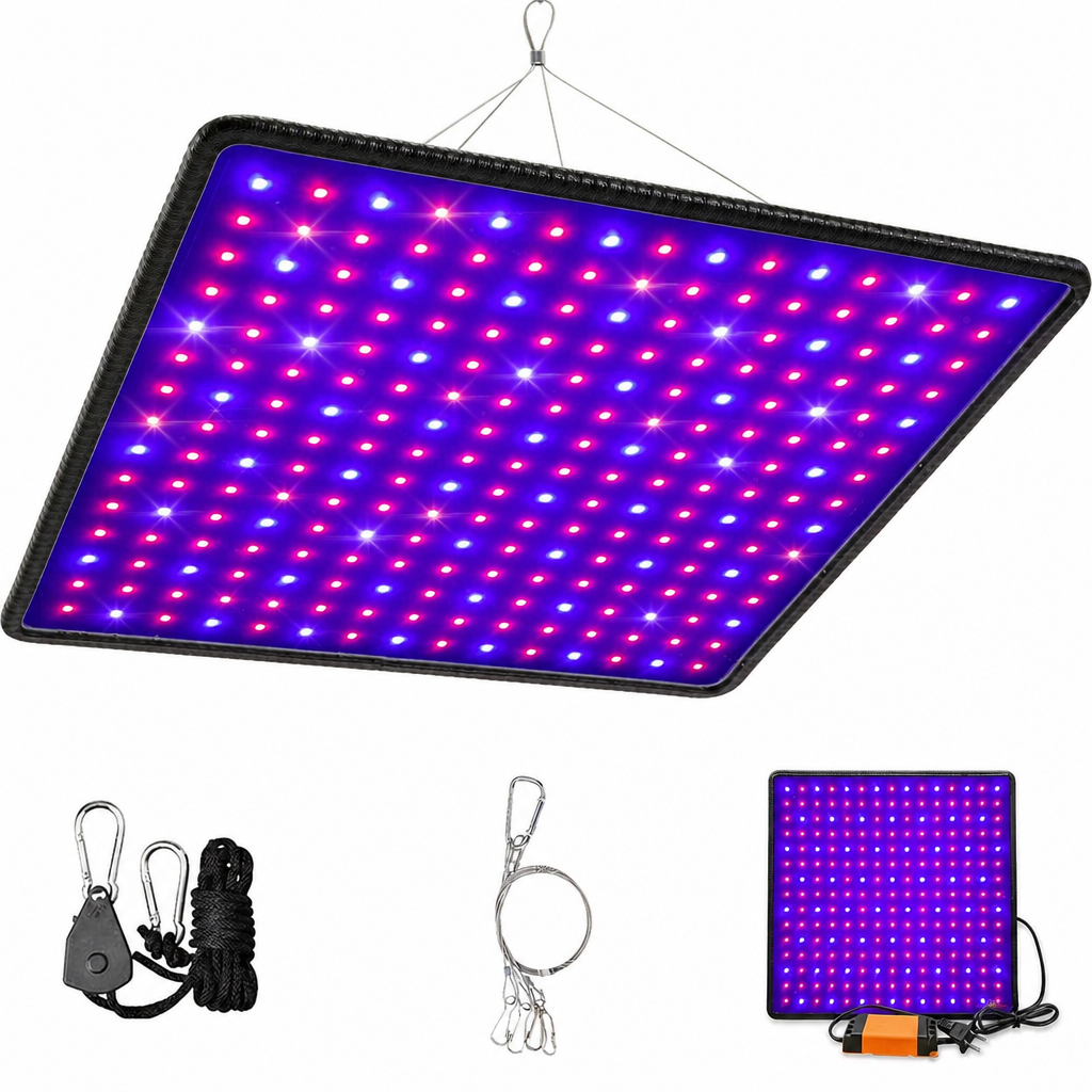LED augu lampa pilna spektra, 225 sarkanie un zilie LED paneļi, 295x300 mm, hidroponikai, augu audzēšanas lampa, fitolampa