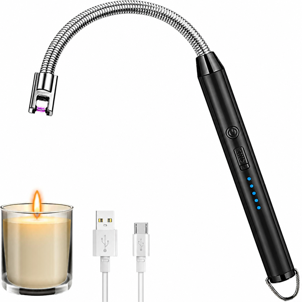 Elektriskā grila šķiltava ar elastīgu kakliņu, melna, plazmas loka šķiltava, uzlādējama USB šķiltava