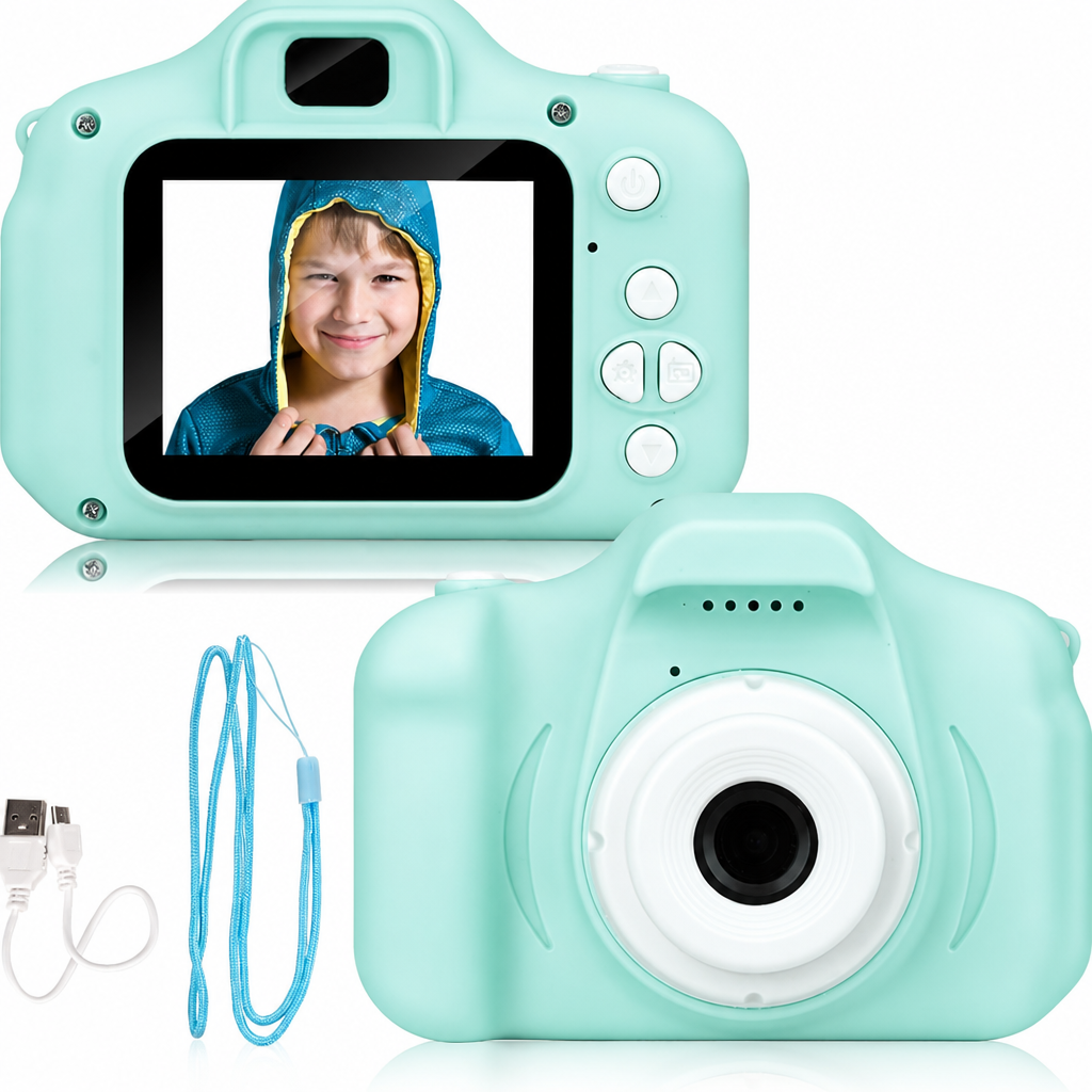 Bērnu digitālā videokamera, HD mini kamera bērniem, zaļa bērnu fotokamera, bērnu video fotoaparāts