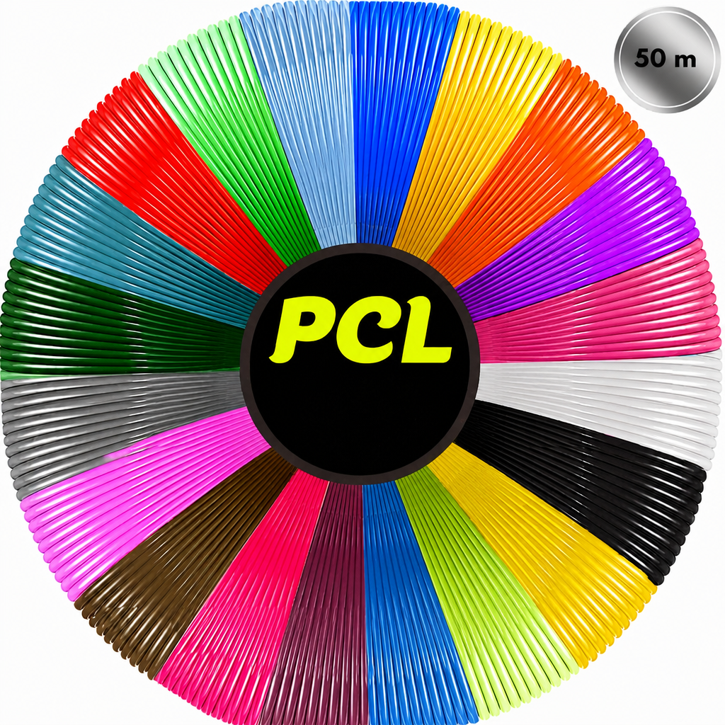 PCL plastmasa 3D pildspalvai, 50 m, zemas temperatūras pavediens 3D pildspalvām, 3D pildspalvas plastmasas diegs