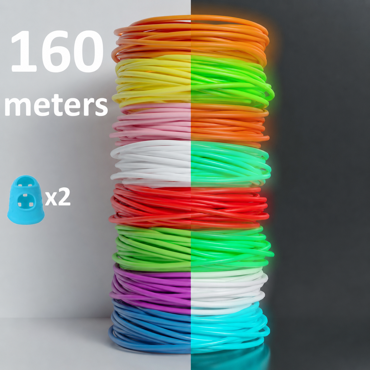 PLA plastmasa 3D pildspalvai, luminiscējoša, 160 m, ar pirkstu aizsargu, FantasyHome, PLA pavediens 3D zīmēšanai, 3D pildspalvas plastmasas diegs