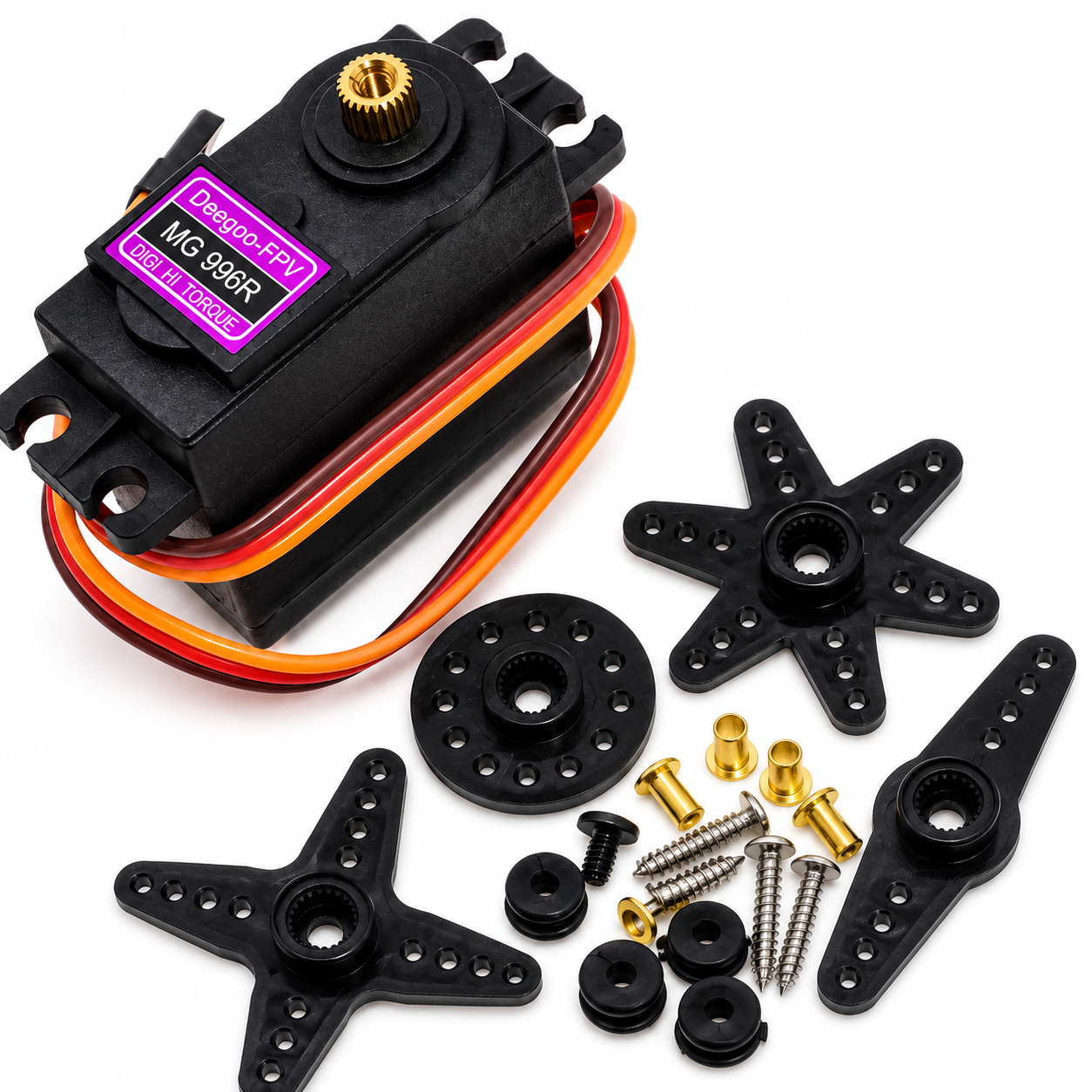 Servo motors MG996R ar metāla zobratiem, 360° rotācijas servo RC modeļiem, RC servo motors, modelisma servo piedziņa