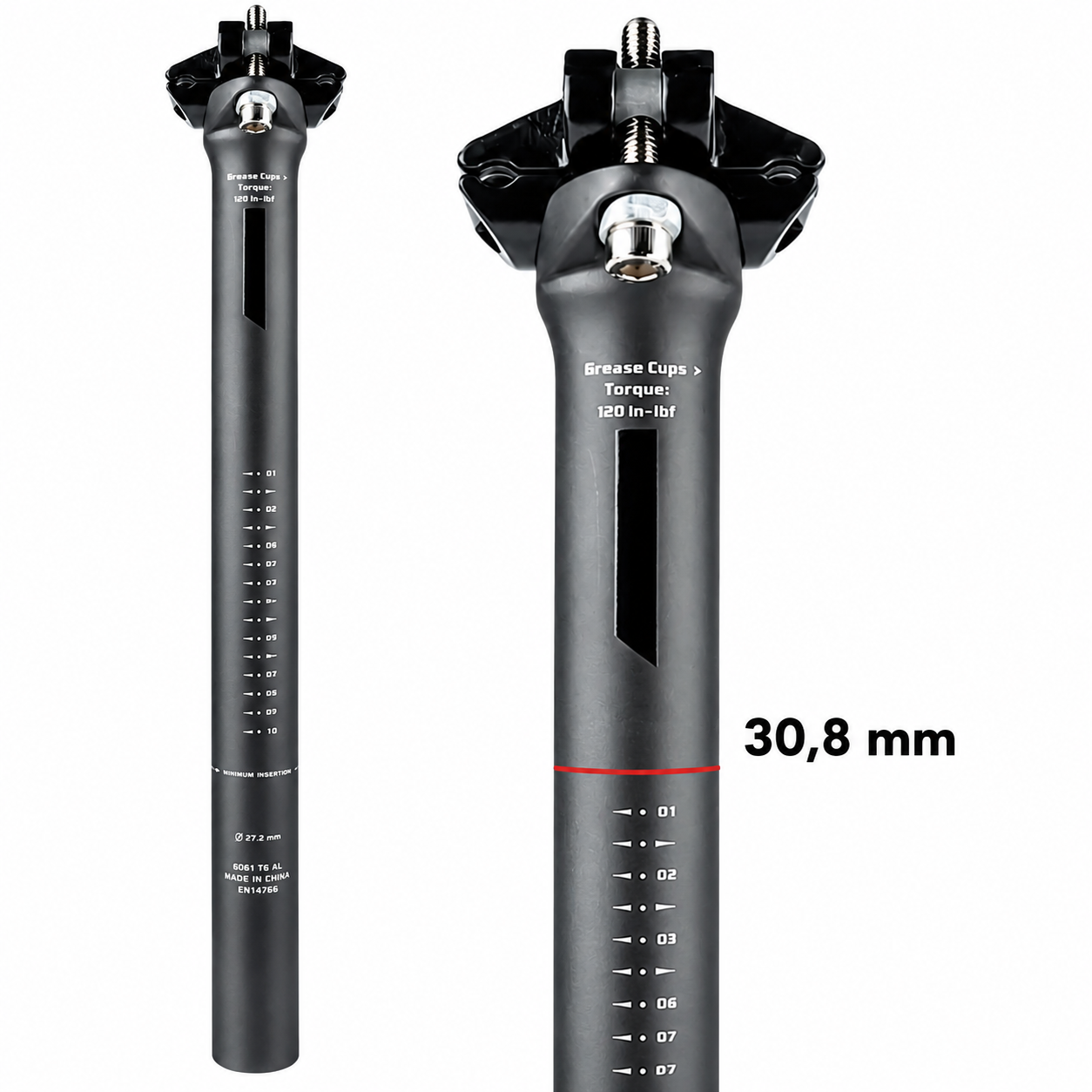Velosipēda sēdekļa stute 30,8 mm x 350 mm, karbonas, saderīga ar apaļām un ovālām sliedēm, velosipēda sēdekļa stute no karbona, oglekļa velosēdekļa stute
