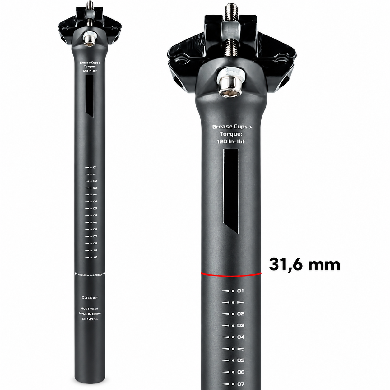 Velosipēda sēdekļa stute no oglekļa šķiedras 31,6 mm x 350 mm, saderīga ar apaļām un ovālām sliedēm, velosipēda sēdekļa stute, velosipēda sēdekļa caurule