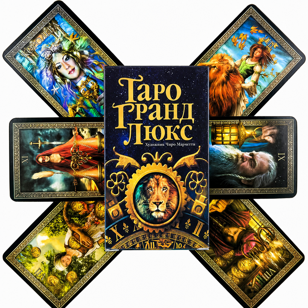 Tarot kāršu kava Grand Lux krievu valodā, ūdensizturīgs papīrs, Ciro Marchetti taro komplekts zīlēšanai, pareģošanai, taro kāršu komplekts, zīlēšanas kārtis