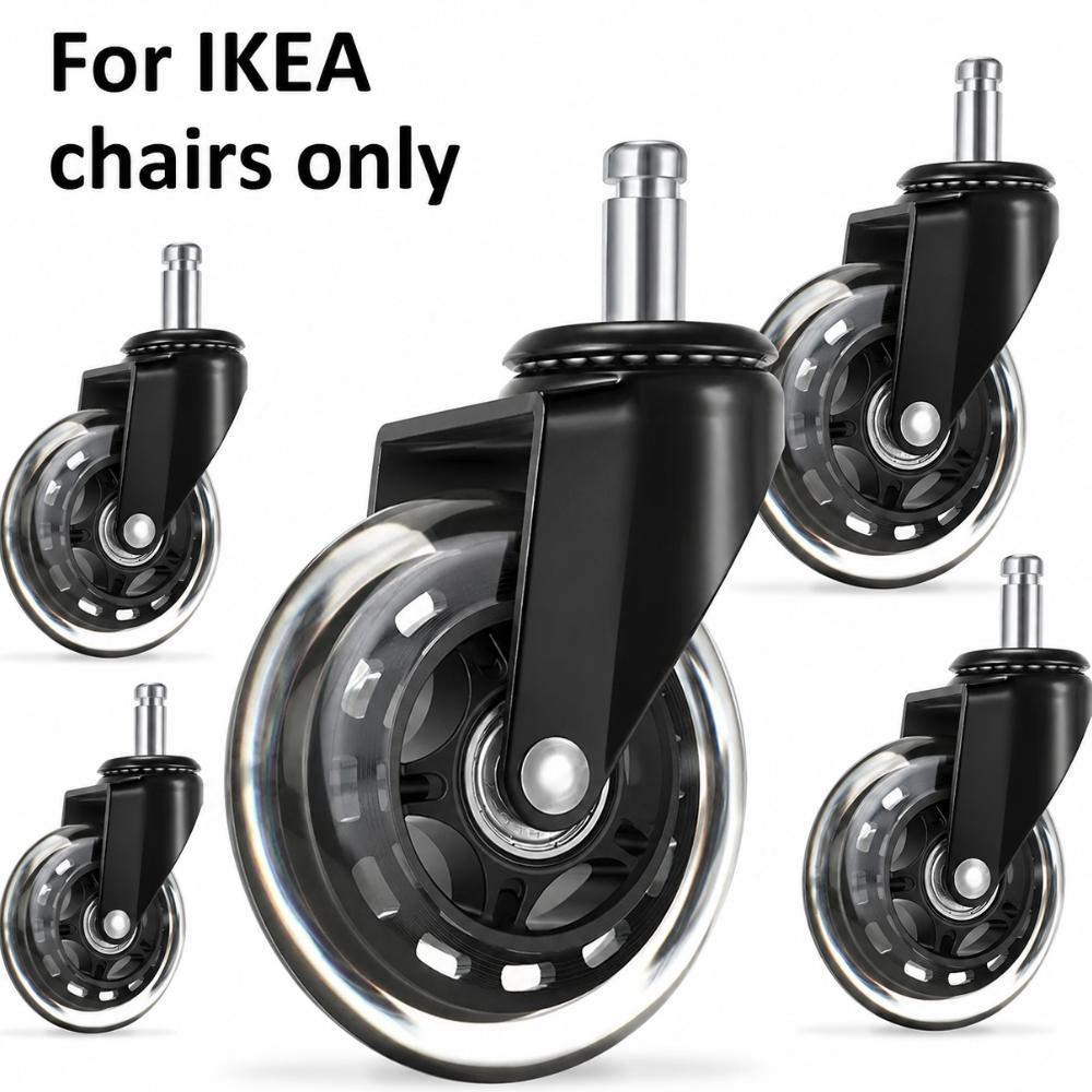 Biroja krēsla ritenīši gumijas, tikai IKEA krēsliem paredzēti gumijas ritenīši, caurspīdīgi gumijas riteņi krēsliem, krēslu riteņi, biroja krēsla ritentiņi