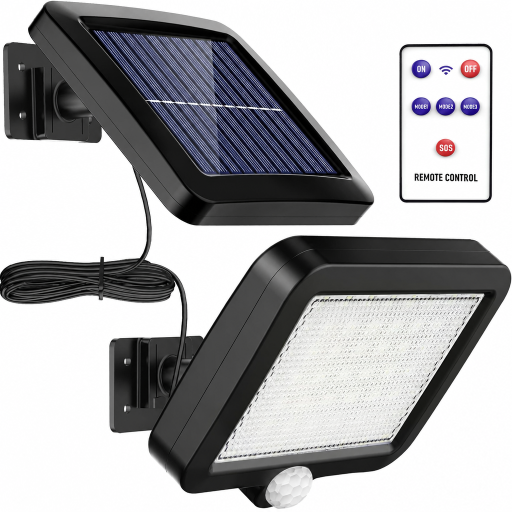 Saules LED kustības sensors prožektors ar saules bateriju, 56 LED drošības lampa, saules kustības detektora lampa
