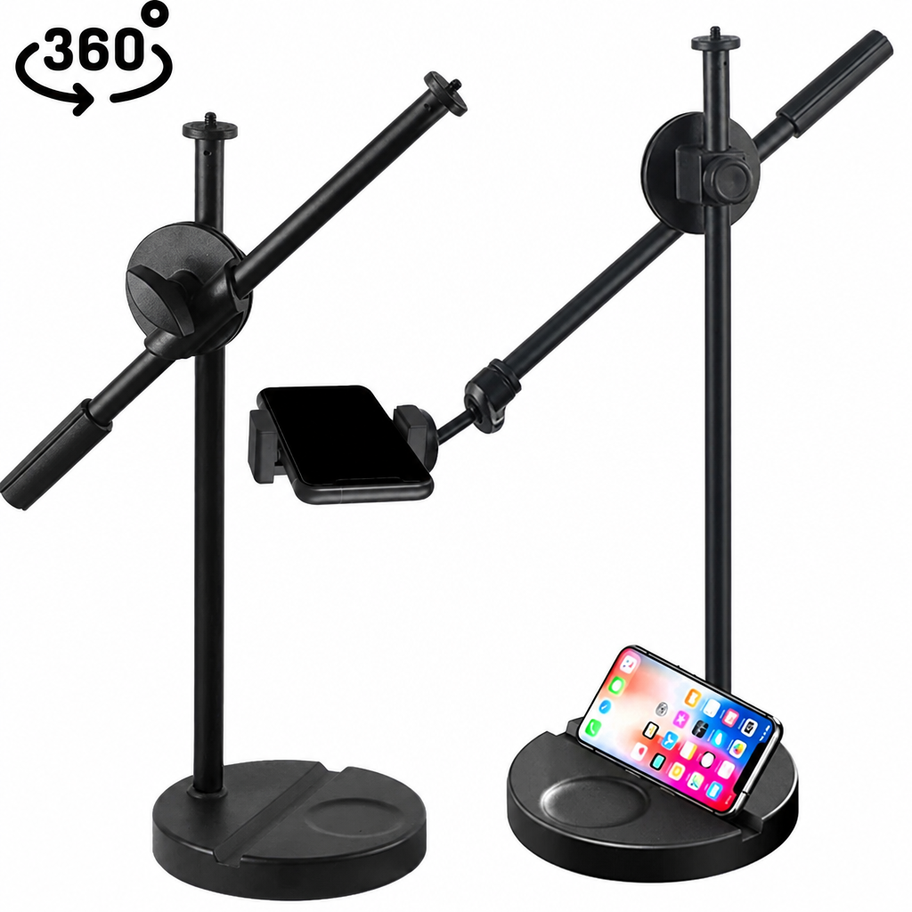 Viedtālruņa statīvs filmēšanai no augšas, 360° regulējams virsgalda telefona tripods, statīvs uzņemšanai no augšas, mobilā telefona turētājs uz statīva