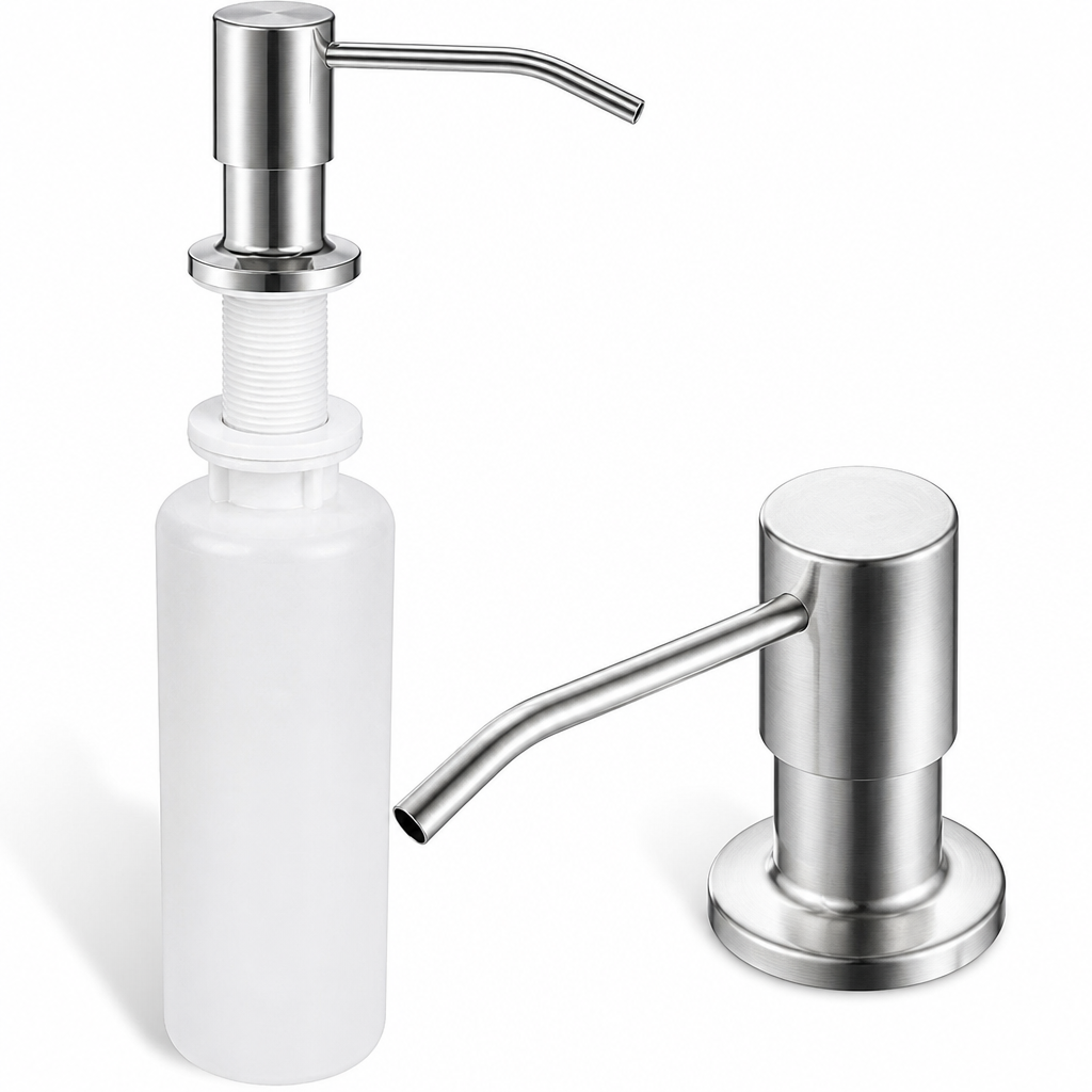 Iebūvējamais šķidrās ziepes dozators, 500 ml, sudraba krāsā, iebūvējams izlietnē, iebūvējams ziepju dozators, virtuves izlietnes ziepju dozators