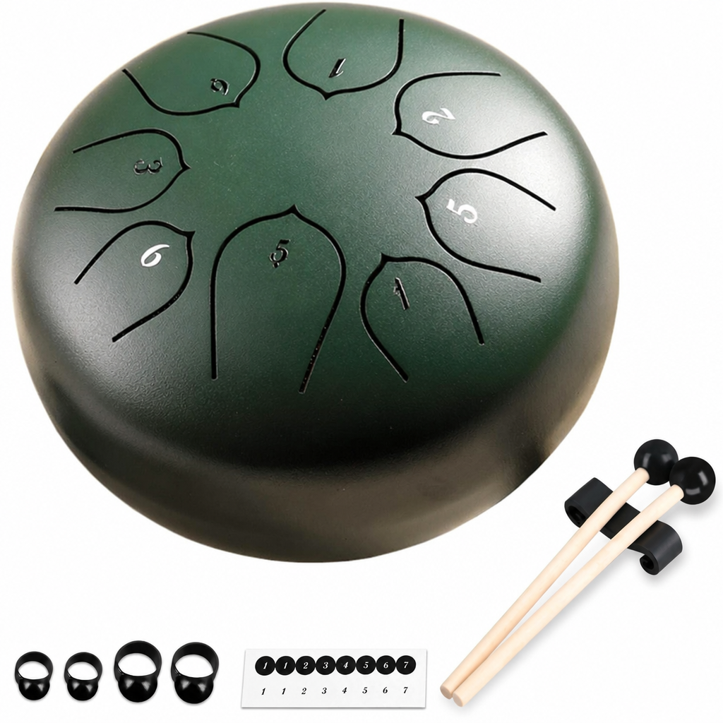 Tērauda mēļu bungas instruments 25 cm, zaļš, perkusijas tērauda mēļu drums, tērauda mēļu melodiskā bungu bungas