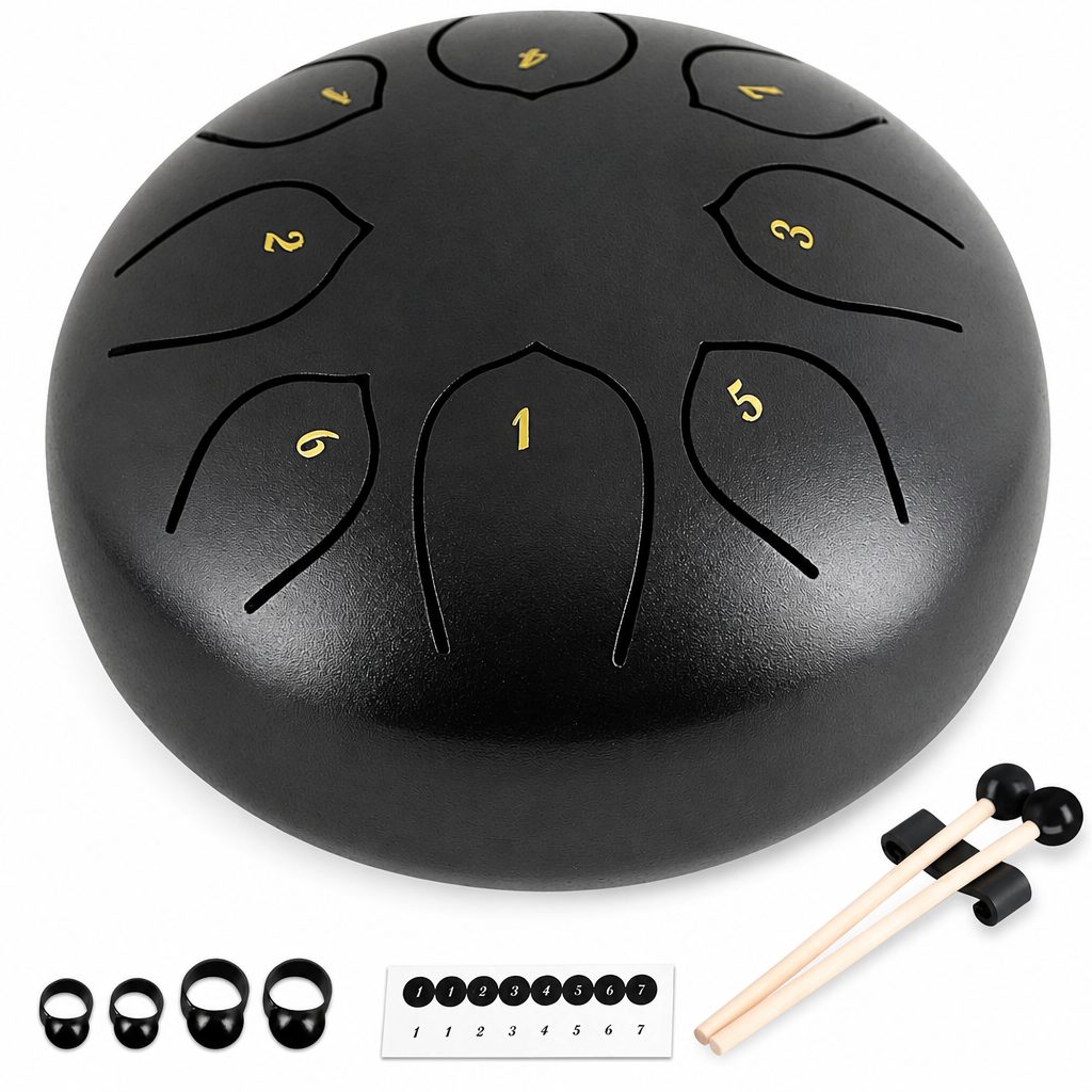 Mēles bungas instruments 25 cm, metāla perkusiju bungas, melns, tērauda mēles bungu komplekts, melodiskās tērauda bungas