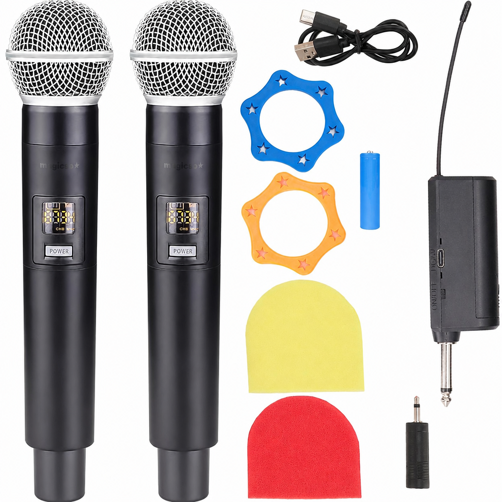 Bezvadu karaoke mikrofonu komplekts ar uztvērēju, 2 gab., bezvadu karaoke mikrofoni ar uztvērēju, karaoke mikrofons komplekts