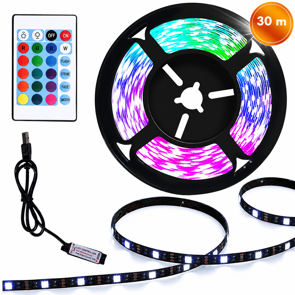 RGB LED lentes apgaismojums 30 m