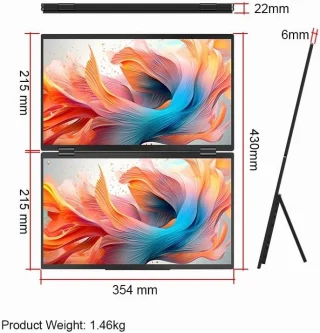 Sülearvuti kaheekraaniline monitor 15,6" 1920x1080, kaks ekraani, kaasaskantav topeltmonitor sülearvutile, voltitav sülearvuti lisamonitor 2