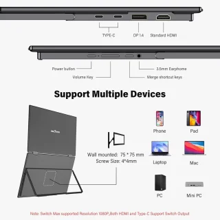 Sülearvuti kaheekraaniline monitor 15,6" 1920x1080, kaks ekraani, kaasaskantav topeltmonitor sülearvutile, voltitav sülearvuti lisamonitor 4