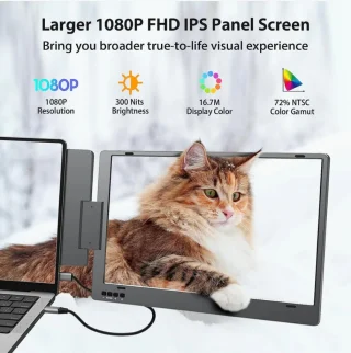 Sülearvuti lisamonitor 14", 1920x1200, kahekordne ekraan 13,3–16" sülearvutitele, 2 ekraani, kaasaskantav sülearvuti ekraan, sülearvuti külgmonitor 3