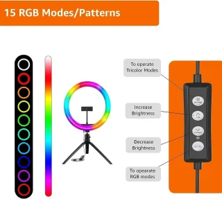 RGB rõngasvalgusti koos statiiviga, 242 cm telefoniga ühilduv rõngaslamp hoidikuga, LED rõngaslamp, telefonivalgusti statiiviga 3