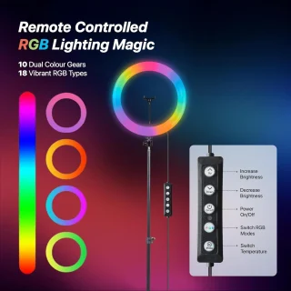 RGB rõngasvalgusti koos statiiviga, 242 cm telefoniga ühilduv rõngaslamp hoidikuga, LED rõngaslamp, telefonivalgusti statiiviga 5