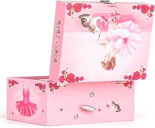 Balletimuusikaga ehetekarp roosa tantsiva ballerina figuuriga, ballerina muusikakarp, roosa ballerina ehete karp 2