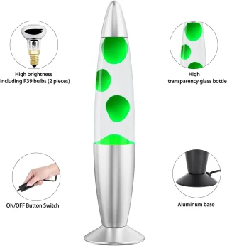 Lavalamp roheline vaha 360 mm, dekoratiivne lavalamp, laual asuv lavavalgusti 4