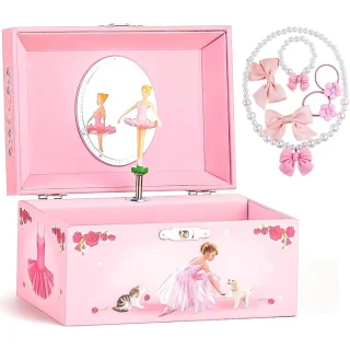Balletimuusikaga ehetekarp roosa tantsiva ballerina figuuriga, ballerina muusikakarp, roosa ballerina ehete karp 1