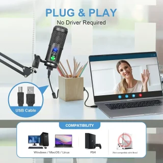 USB-C mikrofonikomplekt koos liigendraamiga lauastatiiviga ja pop-filtriga, USB Type-C mikrofon, kondensaatormikrofon komplekt 4
