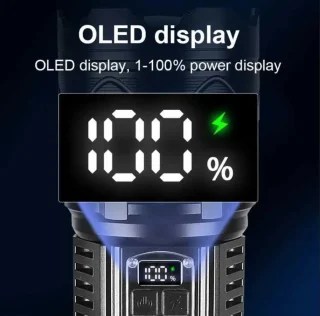 LED taskulamp, laetav, suur 27 cm, 15000 luumenit, eriti pika tööajaga, LED taskulatern, akuga taskulamp 4