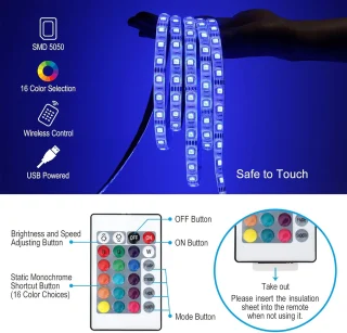 LED ribavalgusti RGB, USB-toitega, Bluetooth-juhtimisega, 10 m, LED valgusriba, RGB LED lint 2