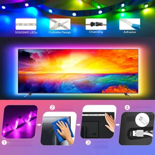 LED ribavalgusti RGB, USB-toitega, Bluetooth-juhtimisega, 10 m, LED valgusriba, RGB LED lint 4