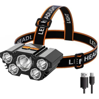 LED pealamp 5 LED-iga, laetav, veekindel, laetav LED pealaterna, veekindel akuga pealamp