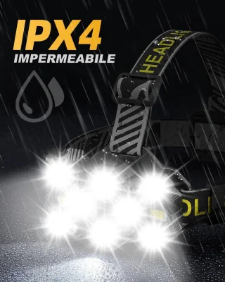 LED pealamp 1000 luumenit, laetav USB Type‑C kaudu, veekindel, pealatern, otsmikulamp 5
