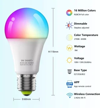 Targa RGB LED-lamp E27 10W koos kaugjuhtimispuldiga, nutipirn, värvimuutev LED-pirn 3