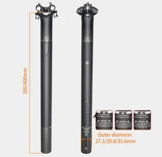 Jalgratta sadulapost 31,6 mm x 350 mm, süsinikkiust, ümmarguste ja ovaalsete siinidega ühilduv, sadulaposti toru, süsinikust sadulapost 3