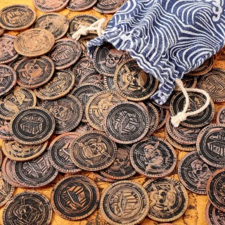 Piraadimündid lastele ja täiskasvanutele, 40 tk, suured kuldsed mängumündid pidudele, mängudele, aardejahtidele ja kaunistusteks, piraadi mündid, piraadi aarde mündid